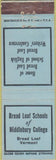 Matchbook Cover - Bread Loaf Schools Middlebury College VT