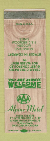 Matchbook Cover - Alpine Motel Gaylord MI WEAR