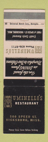 Matchbook Cover - Tuminello's Restaurant Vicksburg MS