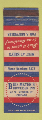 Matchbook Cover - Bud Meyer's Budweiser Inn beer Chicago IL WEAR
