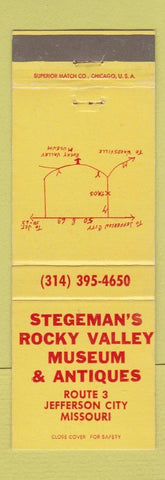 Matchbook Cover - Stegeman's Rocky Valley Museum Antiques Jefferson City MO