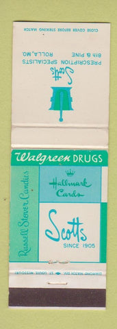 Matchbook Cover - Scotts Drug Store Rolla MO Hallmark Cards Russell Stover WEAR