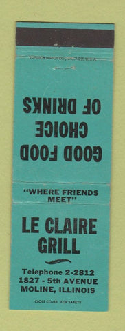 Matchbook Cover - Le Claire Grill Moline IL WEAR TEAL