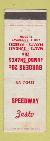 Matchbook Cover - Speedway Zesto Hamburgers Tucson AZ WEAR