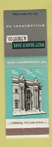 Matchbook Cover - West Branch Bank and Trust Williamsport PA