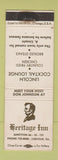 Matchbook Cover - Heritage Inn Lincoln IL Route 66 WEAR