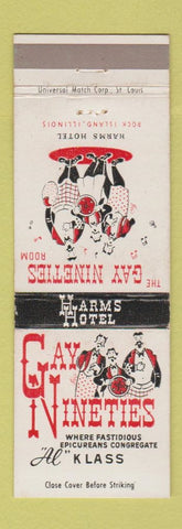 Matchbook Cover - Gay Nineties Restaurant Rock Island IL Harms Hotel