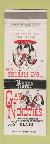 Matchbook Cover - Harms Hotel Gay Nineties Rock Island IL