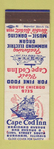 Matchbook Cover - Cape Cod Inn Burnham IL Hammond Organ Herbie Hardt #2