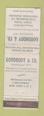 Matchbook Cover - Goodbody Stocks Bonds Commodities Huntsville AL WEAR