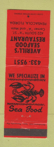 Matchbook Cover - Averill's Seafood Restaurant Pensacola FL