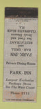 Matchbook Cover - Park Inn Restaurant Clearwater Beach FL WORN