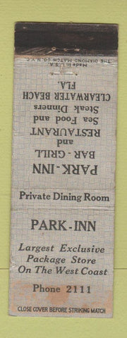 Matchbook Cover - Park Inn Restaurant Clearwater Beach FL WORN