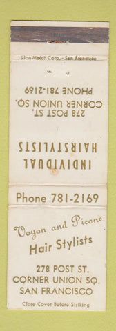 Matchbook Cover - Voyan & Picone Hair Salon San Francisco CA WEAR