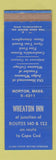 Matchbook Cover - Wheaton Inn Norton MA WEAR