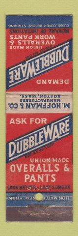 Matchbook Cover - Dubbleware Overalls Work Clothes M Hoffman Boston MA WEAR
