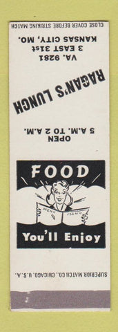 Matchbook Cover - Ragan's Lunch Kansas City MO  SAMPLE