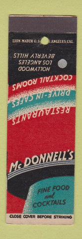 Matchbook Cover - McDonnell's Hollywood Los Angeles Beverly Hills CA SAMPLE