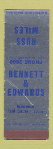 Matchbook Cover - Russ Miles Bennett & Edwards Insurance Real Estate SAMPLE