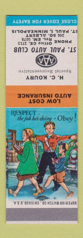Matchbook Cover - St Paul Auto Club AAA HC Koury St Paul MN SAMPLE