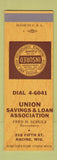 Matchbook Cover - Union Savings and Loan Racine WI SAMPLE