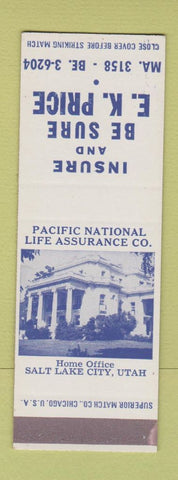 Matchbook Cover - EK Price Insurance Salt Lake City UT SAMPLE