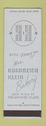 Matchbook Cover - Mrs Kornreich Klein Bakery Milwaukee WI SAMPLE