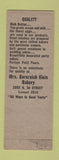 Matchbook Cover - Mrs Kornreich Klein Bakery Milwaukee WI SAMPLE