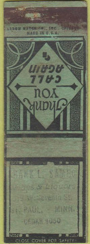 Matchbook Cover - Frank Samec St Paul MN Liquor St Paul MN Arrow STAMPED POOR