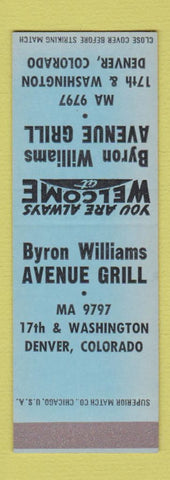 Matchbook Cover - Byron Williams Avenue Grill Denver Colorado SAMPLE