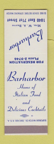 Matchbook Cover - Barharbor Italian Restaurant Chicago? SAMPLE