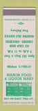 Matchbook Cover - Manor Food & Liquor Mart Chicago? SAMPLE