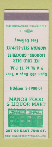 Matchbook Cover - Manor Food & Liquor Mart Chicago? SAMPLE