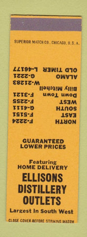 Matchbook Cover - Ellisons Distillery Outlet San Antonio? TX SAMPLE