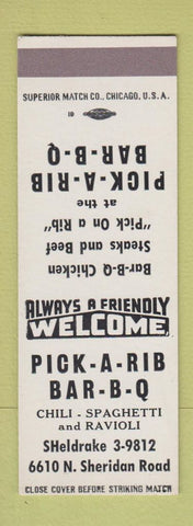 Matchbook Cover - Pick a Rib BBQ Chicago IL SAMPLE