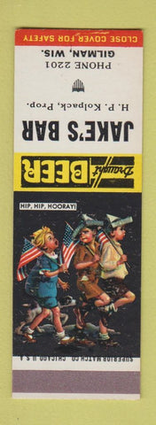 Matchbook Cover - Jake's Bar Gilman WI low phone # HP Kolpack SAMPLE
