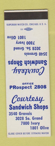 Matchbook Cover - Courtesy Sandwich Shops St Louis MO SAMPLE