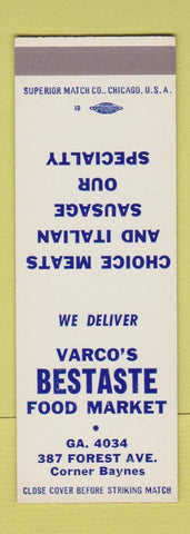 Matchbook Cover - Varco's Best Taste Food Market Grocery Buffalo NY SAMPLE