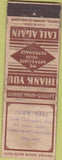 Matchbook Cover - Town Hall St Paul MN STAMPED WORN