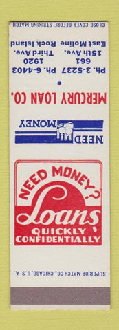 Matchbook Cover - Mercury Loan Company East Moline Rock Island IL SAMPLE