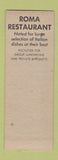 Matchbook Cover - Roma Italian Restaurant Washington DC SAMPLE