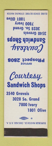 Matchbook Cover - Courtesy Sandwich Shops St Louis MO SAMPLE