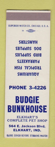 Matchbook Cover - Budgie Bunkhouse Elkhart IN WORN CREASE SAMPLE