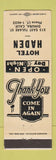 Matchbook Cover - Hotel Haden Dinuba CA