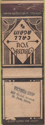 Matchbook Cover - Victoria Shop ST Paul MN Arrow STAMPED WEAR