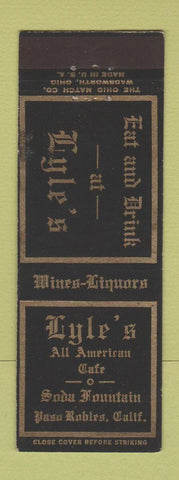 Matchbook Cover - Lyle's All American Cafe Paso Robles CA