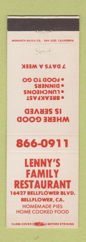 Matchbook Cover - Lenny's Family Restaurant Bellflower CA