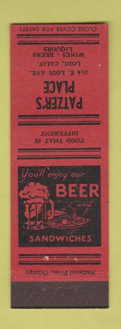 Matchbook Cover - Patzer's Place Lodi CA