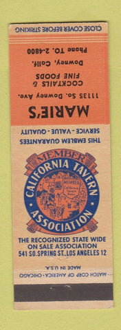 Matchbook Cover - Marie's Restaurant Downey CA