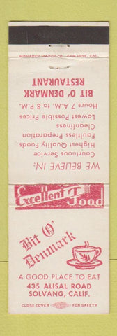 Matchbook Cover - Bit O Denmark Solvang CA
